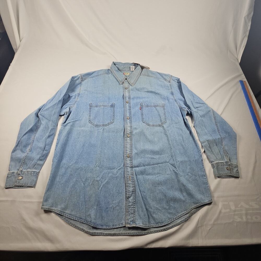 Men's Vintage Denim Shirt Light Blue Distressed Dual Pocket by Levi's Red Tab XL